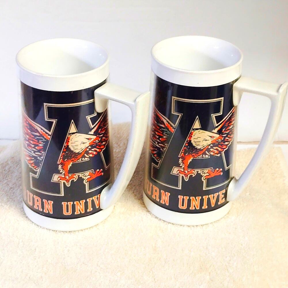 VTG Auburn University War Eagle Thermo-Serv Insulated Steins Set of 2 1970s